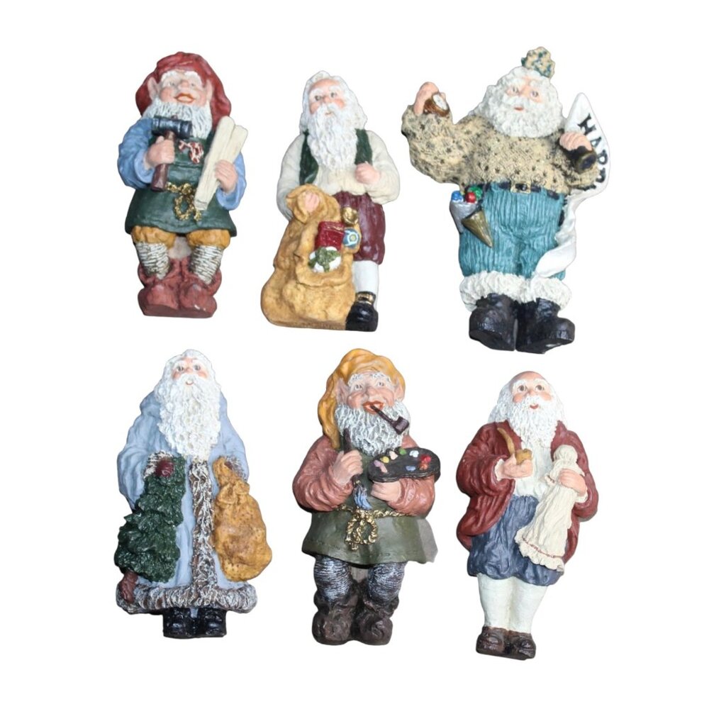 June McKenna Santa Lot Of 6 Flatback Holiday Folk Art Santa's